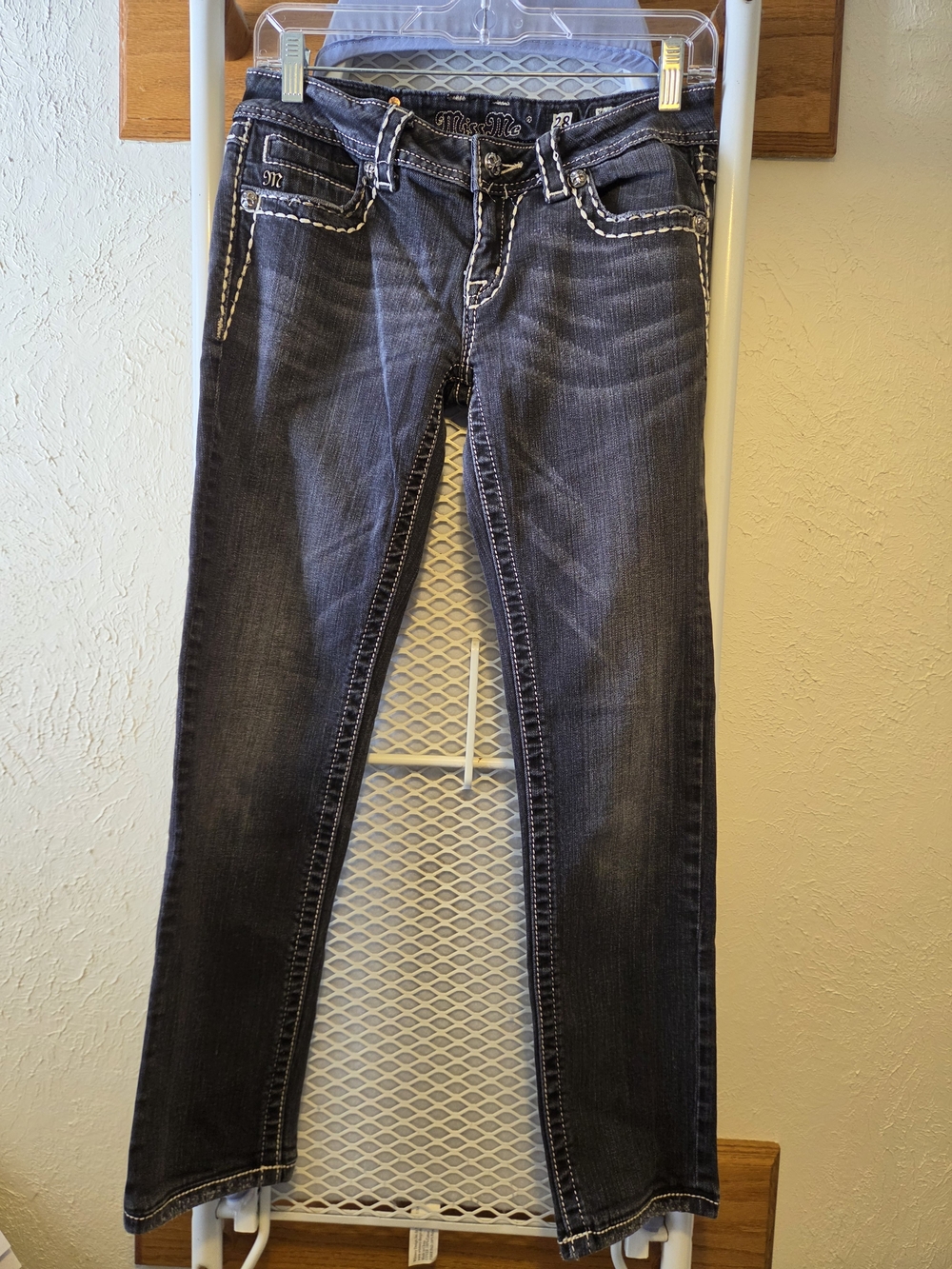 Miss Me Dark Wash Skinny Jeans with White Stitching